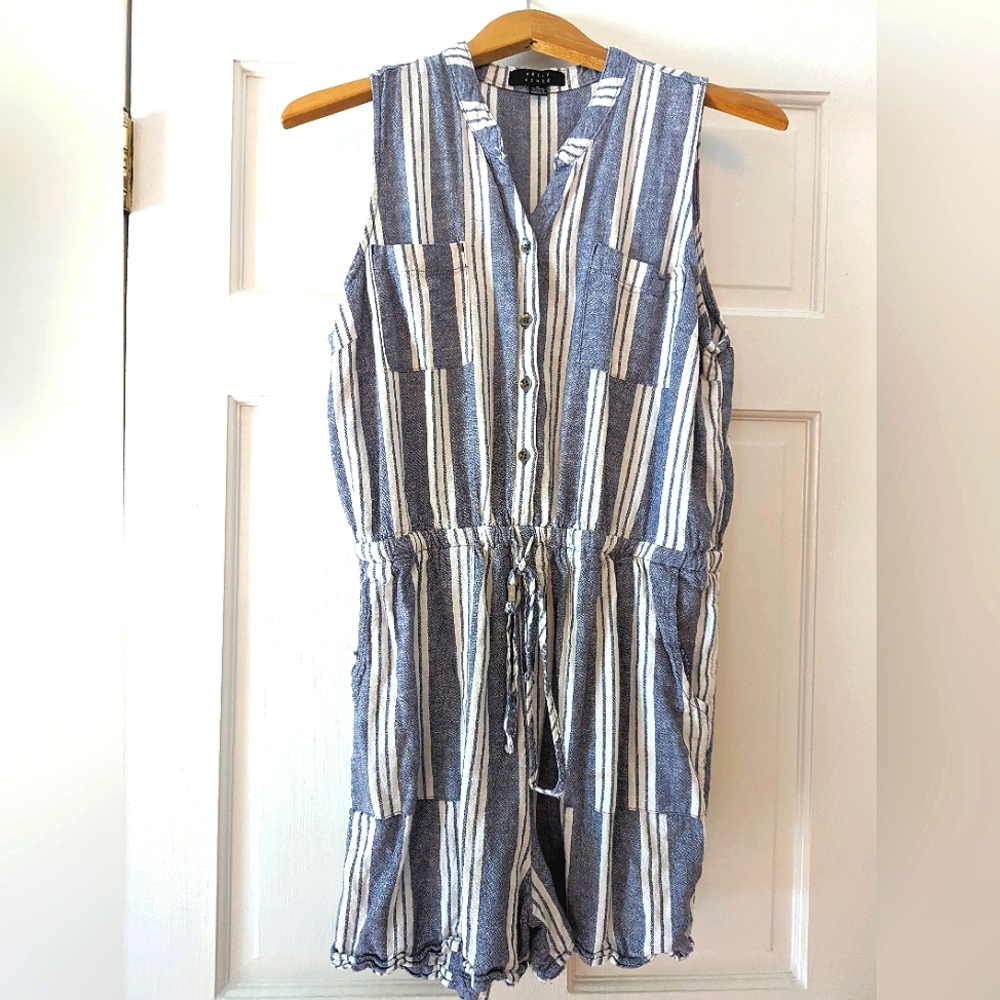 Blue & White striped romper (M)